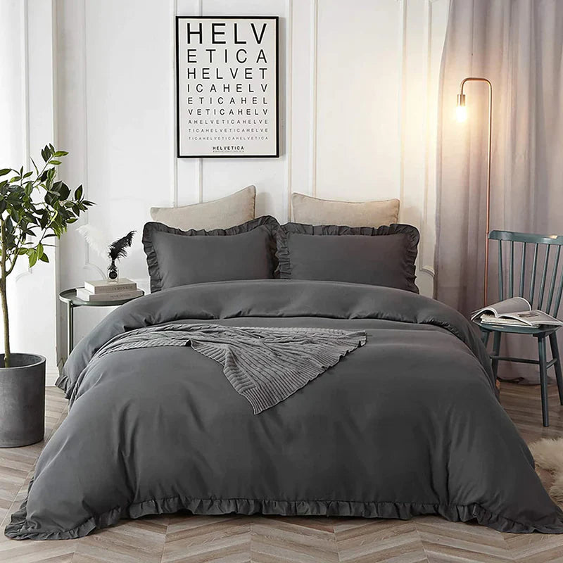 Luxury Cotton Frilled Duvet Cover Set - Beige - Aura Living