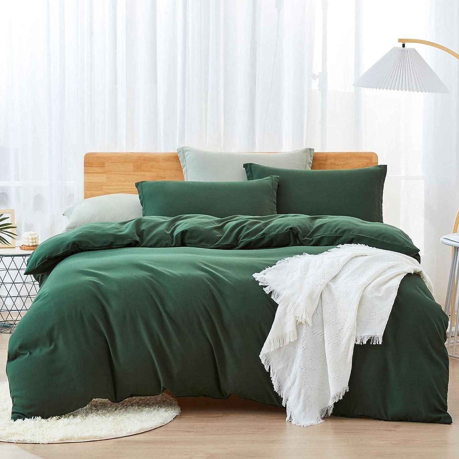 Plain Dyed Duvet Cover Set-Dark Green - Aura Living