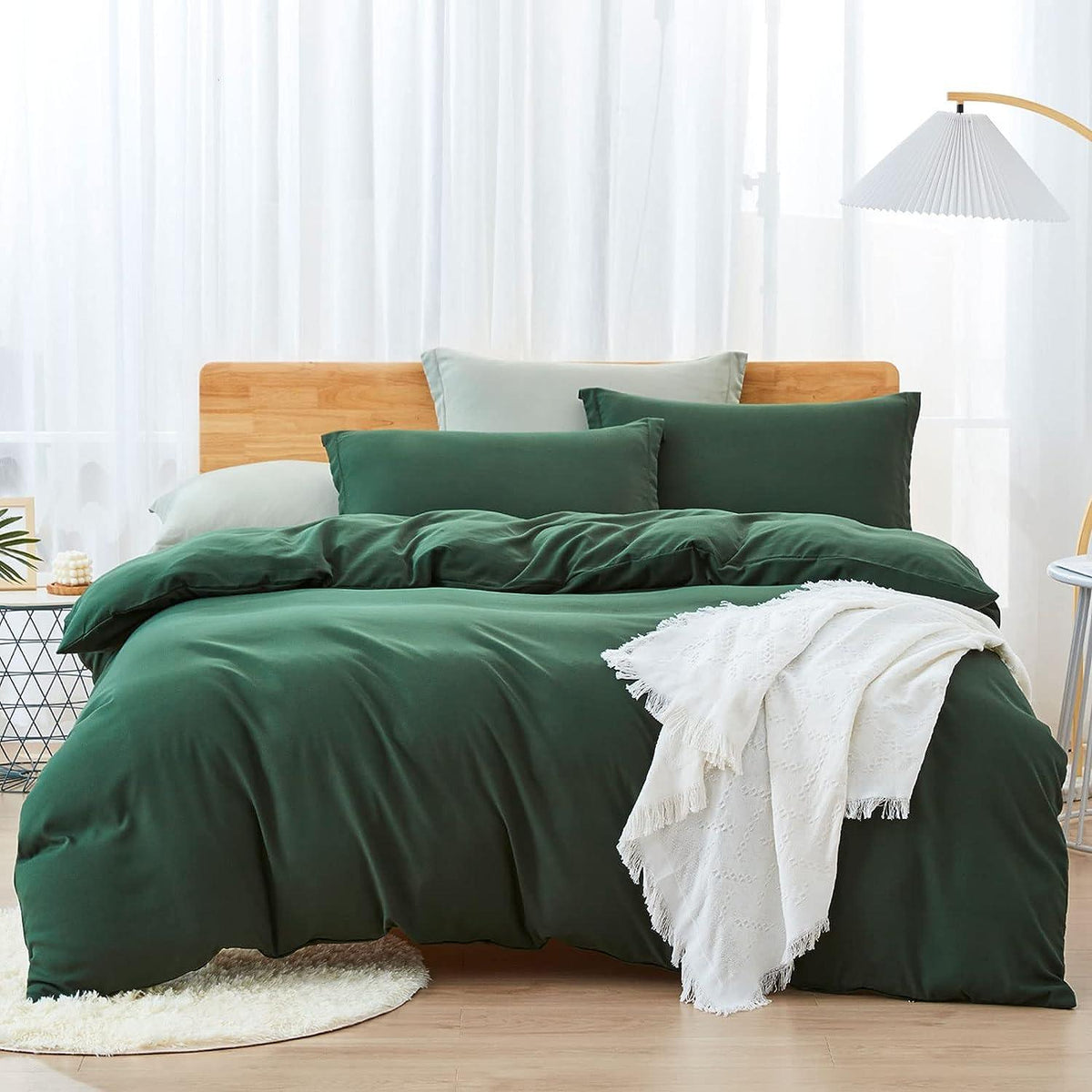 Plain Dyed Duvet Cover Set-Dark Green - Aura Living