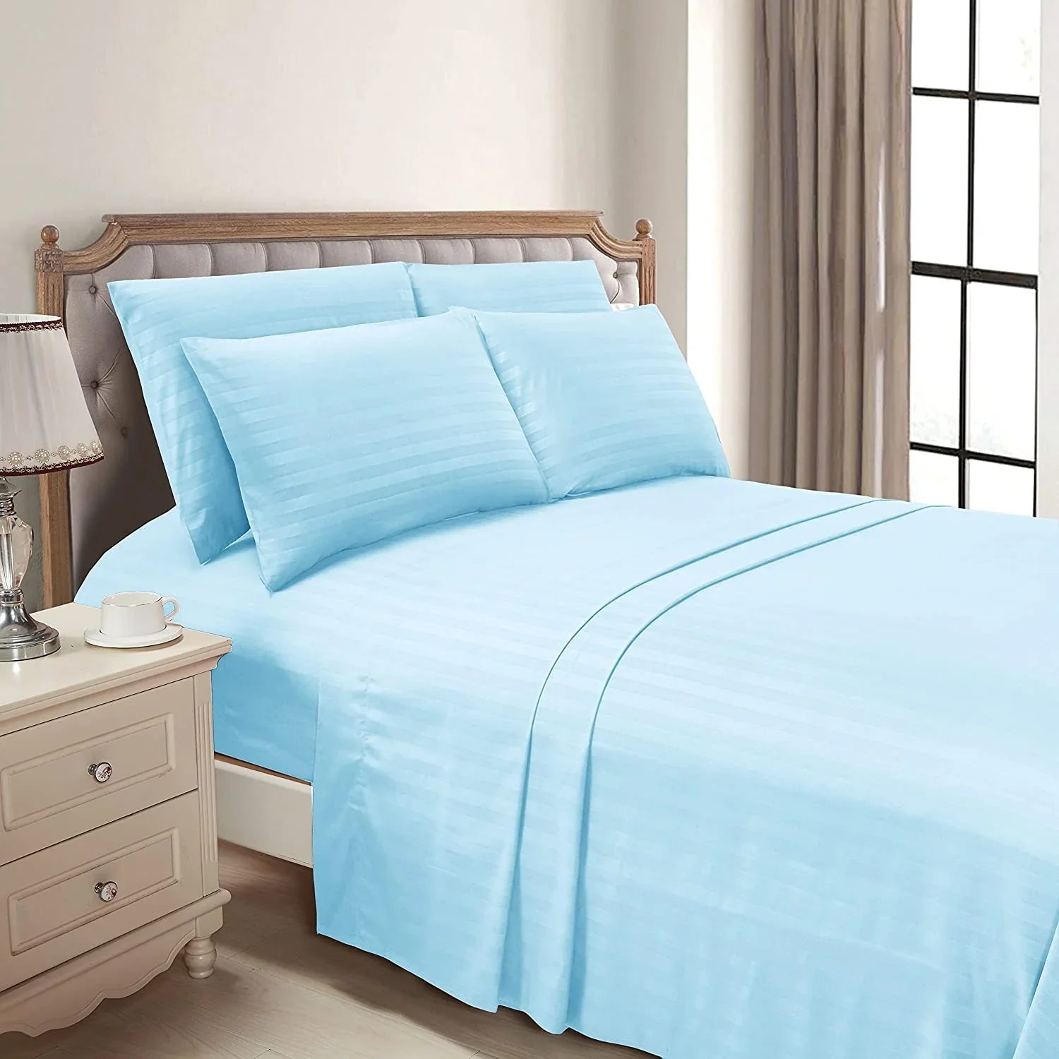 300 TC Luxury Hotel Style Strip Satin Bed sheet Set - Aura Living