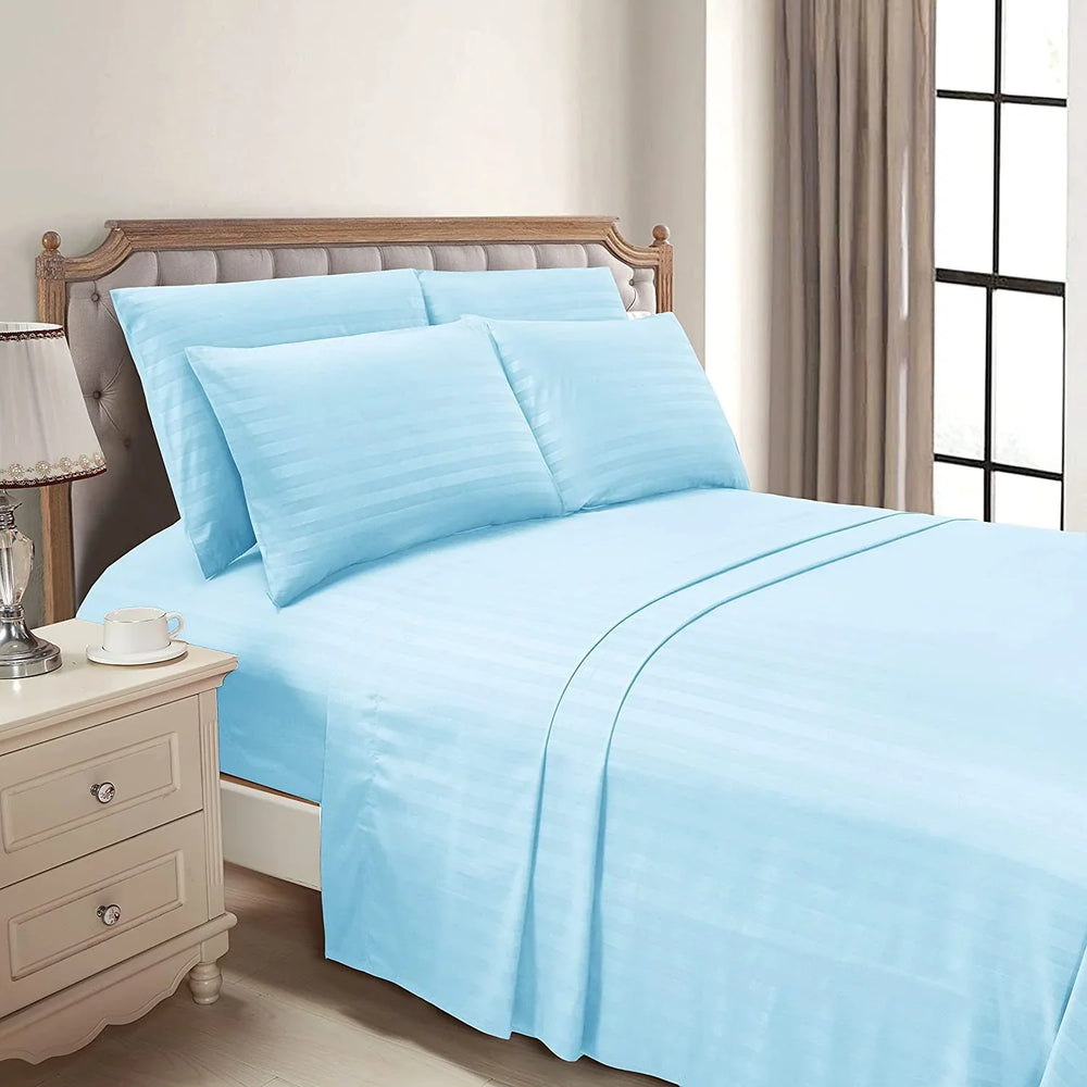 300 TC Luxury Hotel Style Strip Satin Bed sheet Set - Aura Living