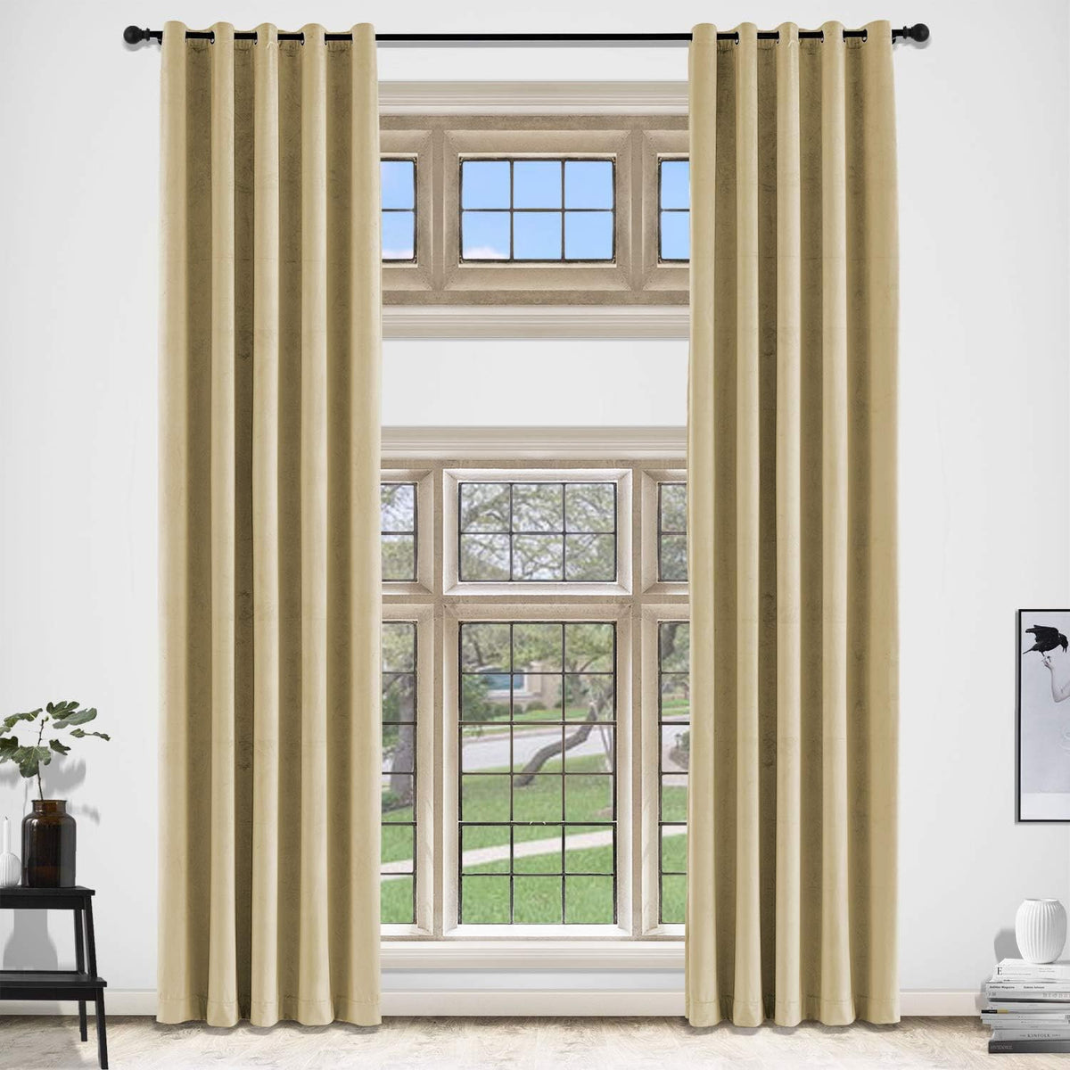 Khaki Premium Quality Velvet Curtain -1 Panel - Aura Living