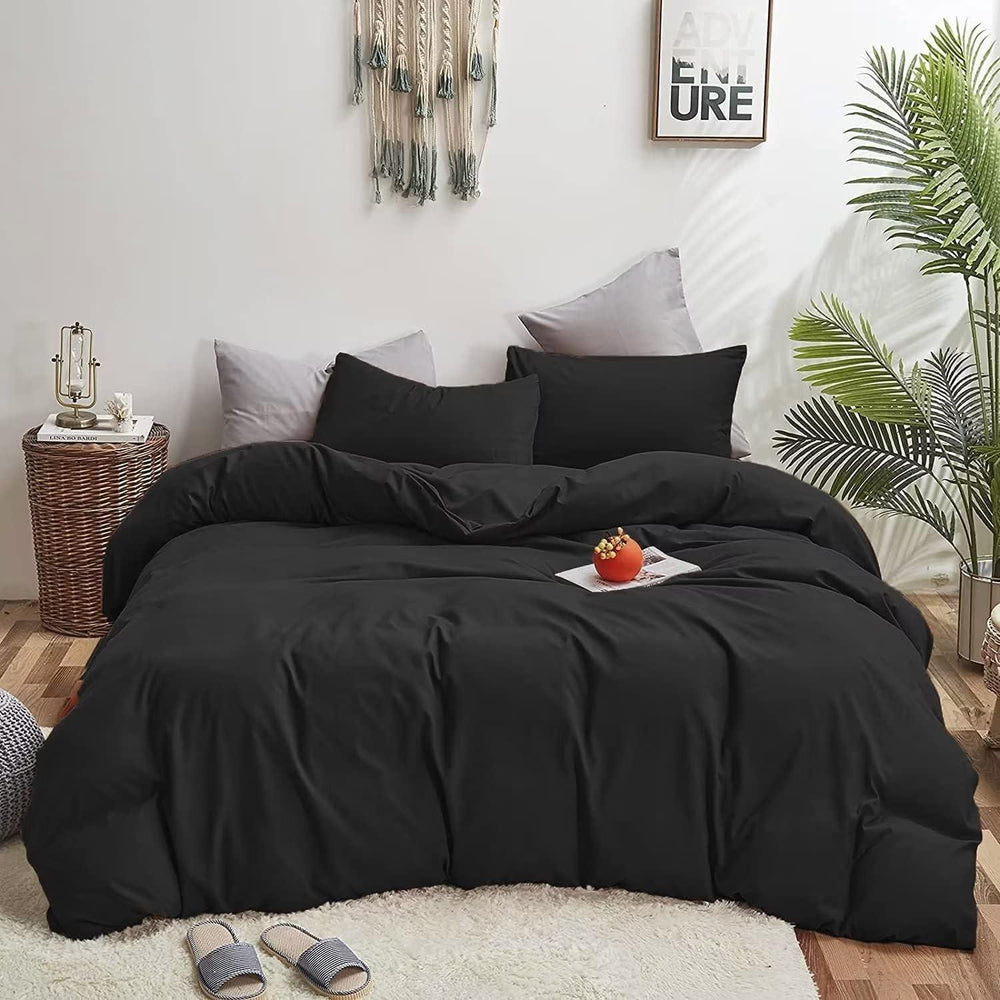 Plain Dyed Duvet Cover Set-Black - Aura Living