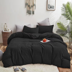 Plain Dyed Duvet Cover Set-Black - Aura Living