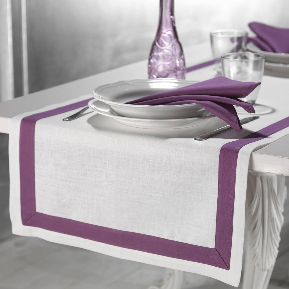 7 Pcs Cotton Table Runner Set- With Color Strip Bordered - Aura Living