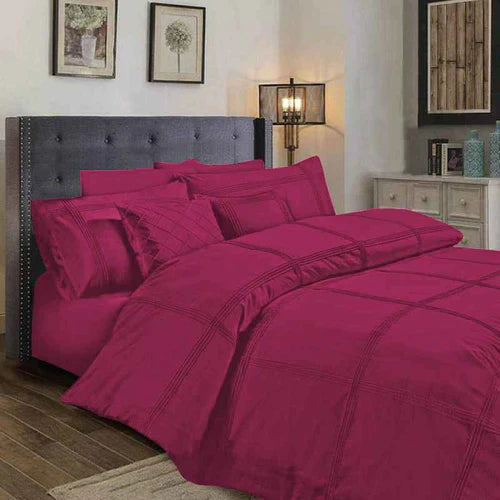 Square Pleated Cotton Quilt Cover Set - Rose Red - Aura living