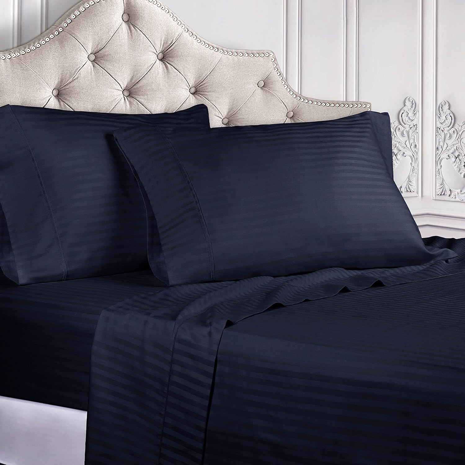 Luxury Satin Stripe  Fitted sheet set Burgundy