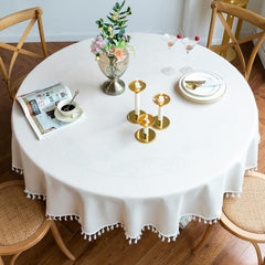 Cotton Decorative Round Tablecloth With Tesals-