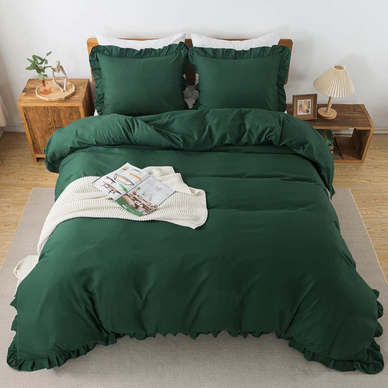 Luxury Cotton Frilled Duvet Cover Set - Beige - Aura living