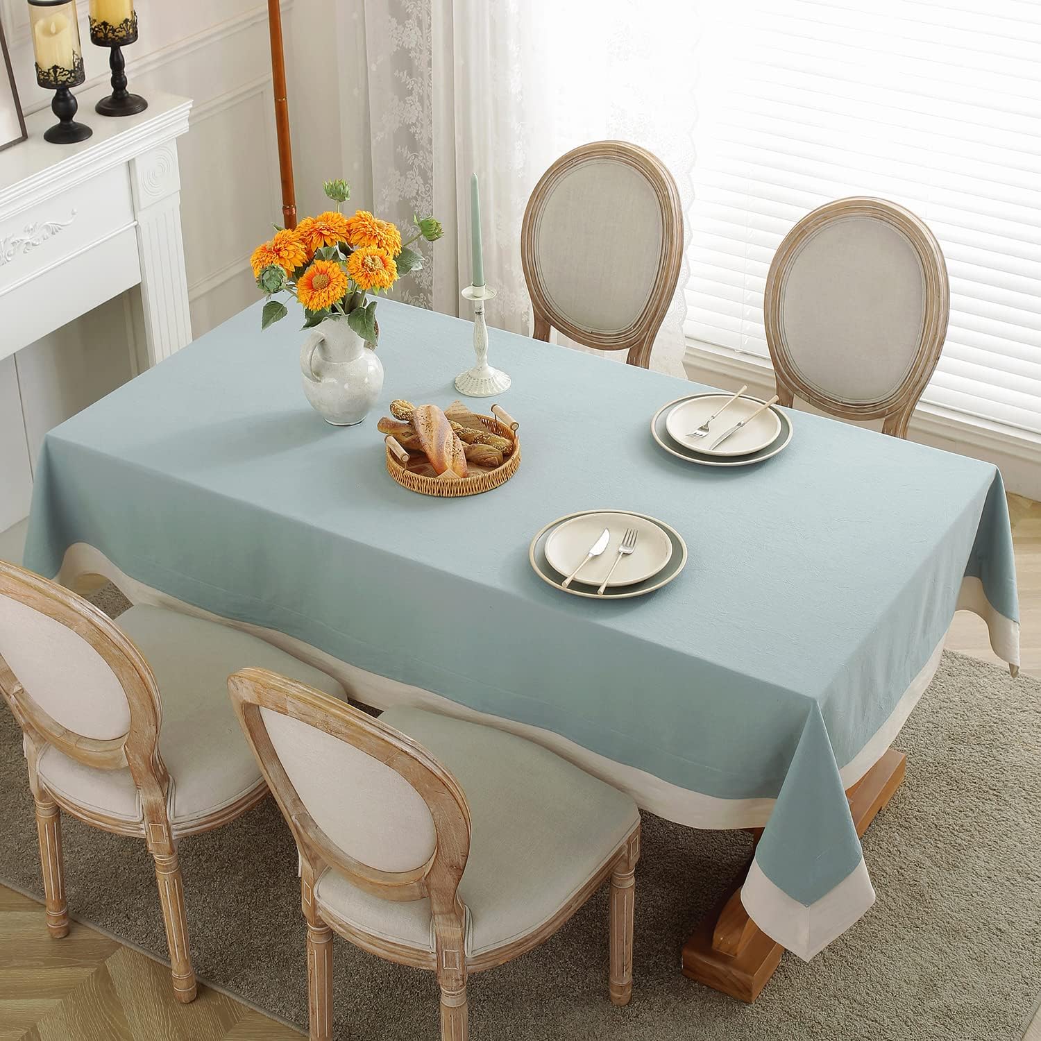 Decorative Tablecloth - Sea Blue With White Bordered - Aura Living