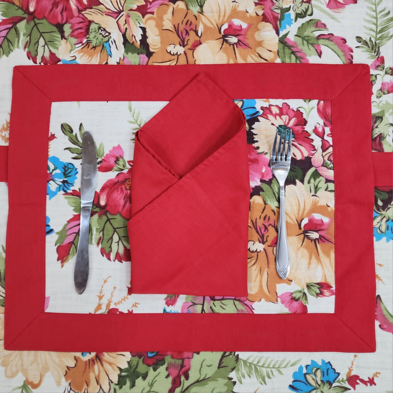 Printed Cotton Reversable Dinning Set - Rosewood Flowral