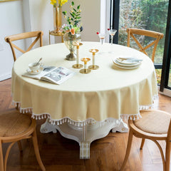 Cotton Decorative Round Tablecloth With Tesals-