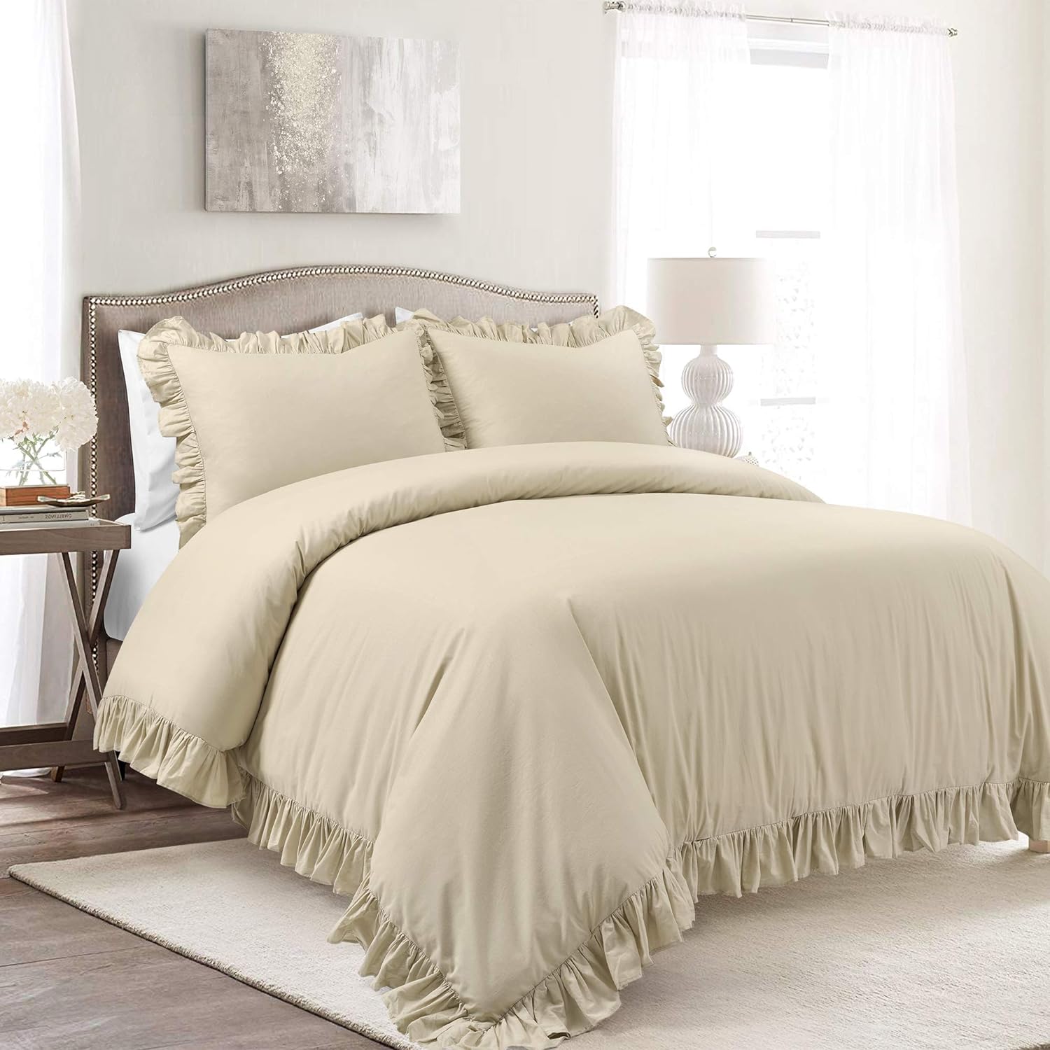 Luxury Cotton Frilled Duvet Cover Set - Beige - Aura Living
