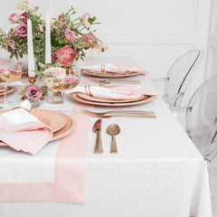 Cotton Luxury Dining Set Mited Corner Bordered - Pink and White - Aura living