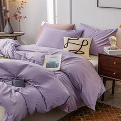 Plain Dyed Duvet Cover Set-Purple - Aura Living