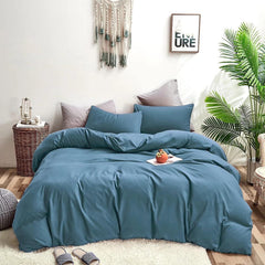 Plain Dyed Duvet Cover Set-Lake Blue - Aura Living