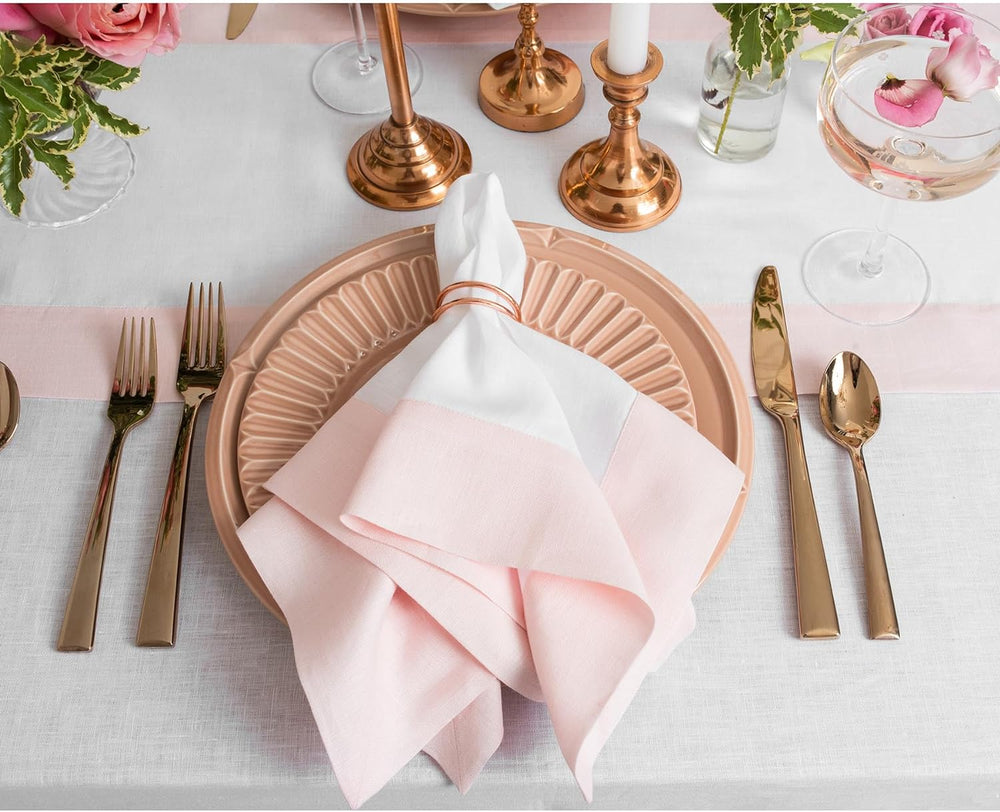 Cotton Luxury Dining Set Mited Corner Bordered - Pink and White - Aura living