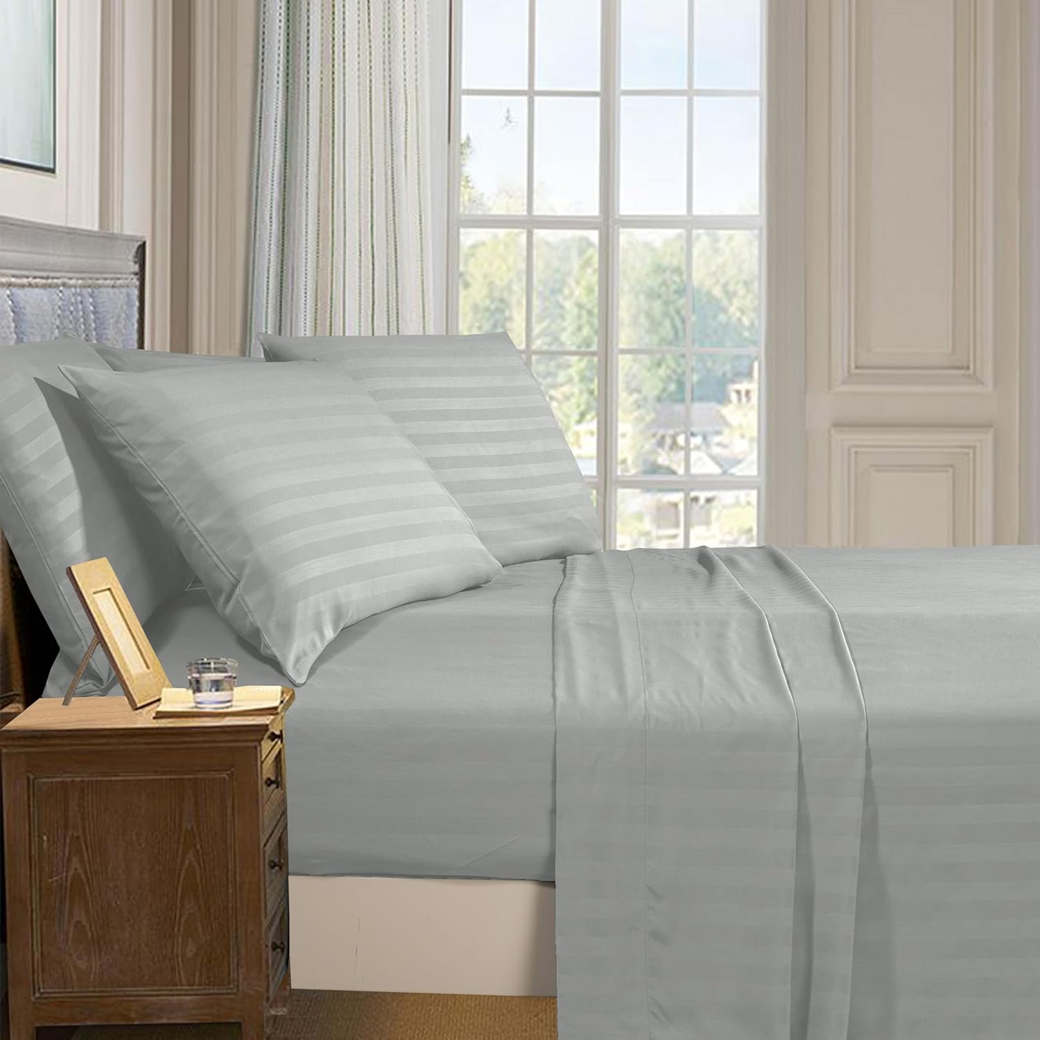 Luxury Satin Stripe  Fitted sheet set Burgundy