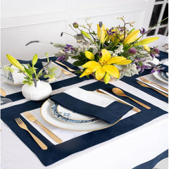 Cotton Luxury Dining Set Mited Corner Bordered - Navy and White - Aura living