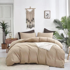 Plain Dyed Duvet Cover Set-Beige - Aura Living