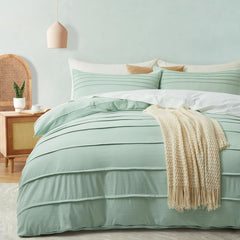 Luxury Coton Pleats Duvet Cover Set - Sage Green
