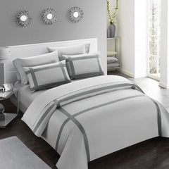 Luxury Multi Box Egyptian Cotton Duvet Set - Silver With Grey Strip - Aura Living
