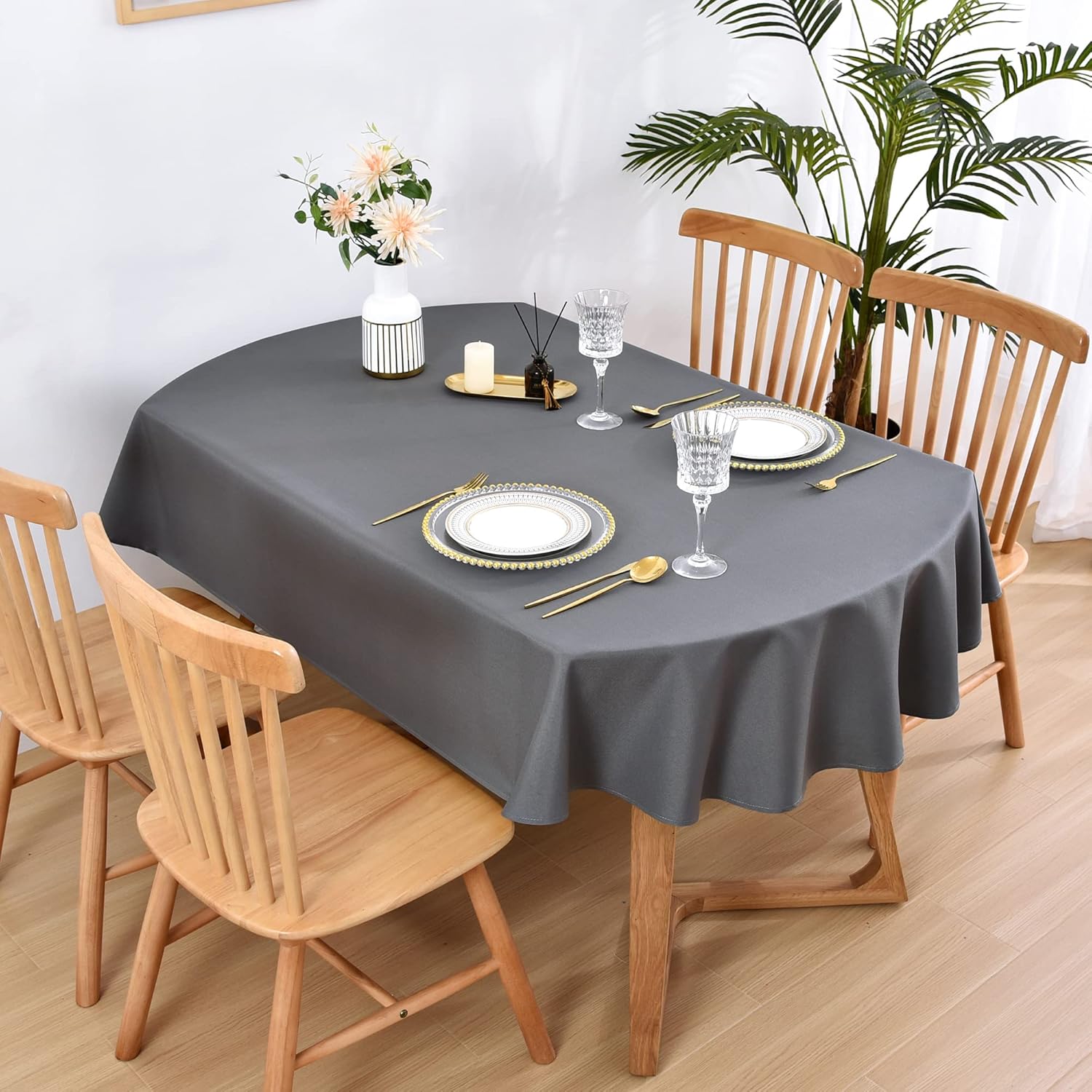 Decorative Cotton Oval Shaped Tablecloth Grey