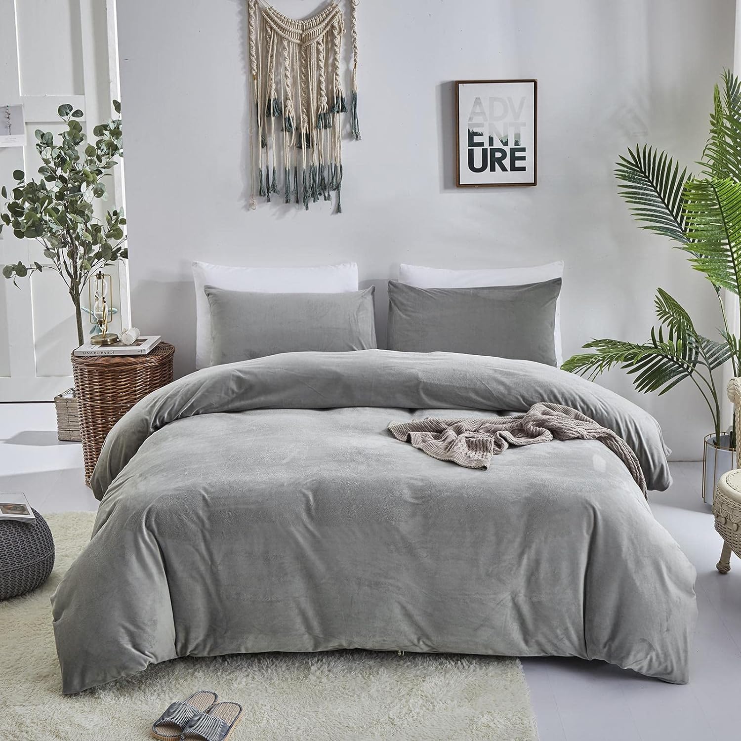 Luxury Velvet Duvet Cover Set - Grey - Aura living