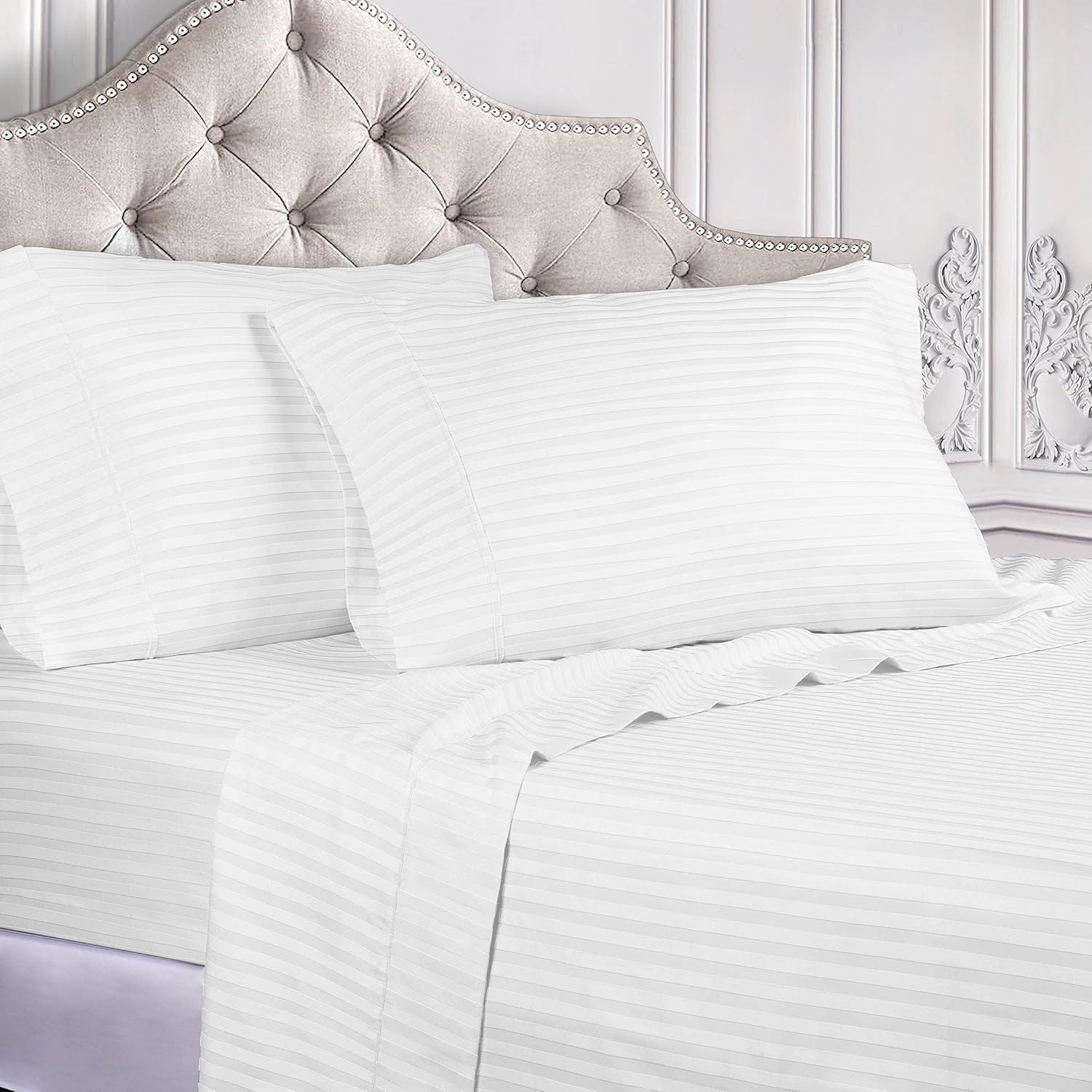 Luxury Satin Stripe  Fitted sheet set Burgundy