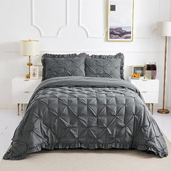 Luxury Satin Pintuck Duvet Cover Set - Charcoal Grey - Aura Living