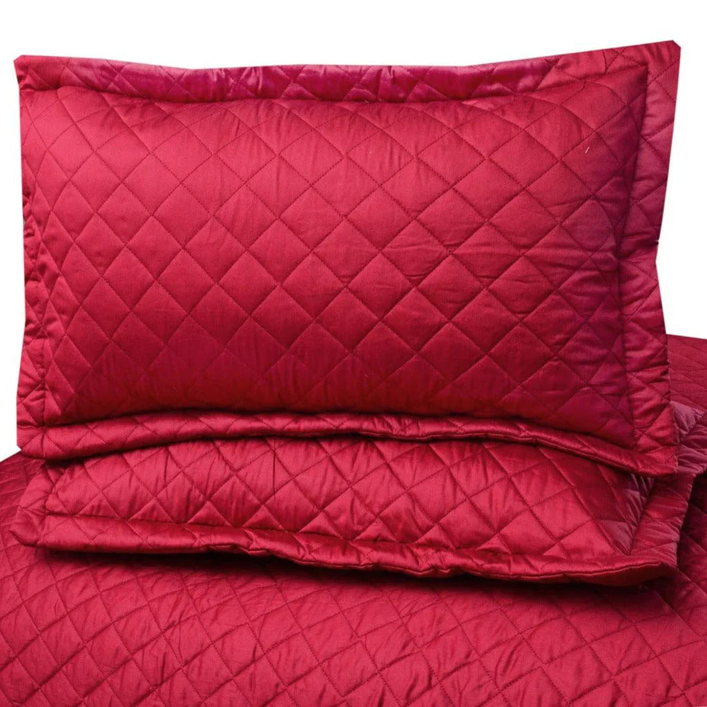 3 PCS LUXURY COTTON SATIN BEDSPREAD - RED - Aura Living