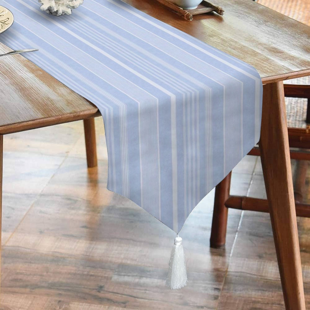 Waterproof Cotton Printed Table Runner With Tesal - Blue Strip - Aura Living