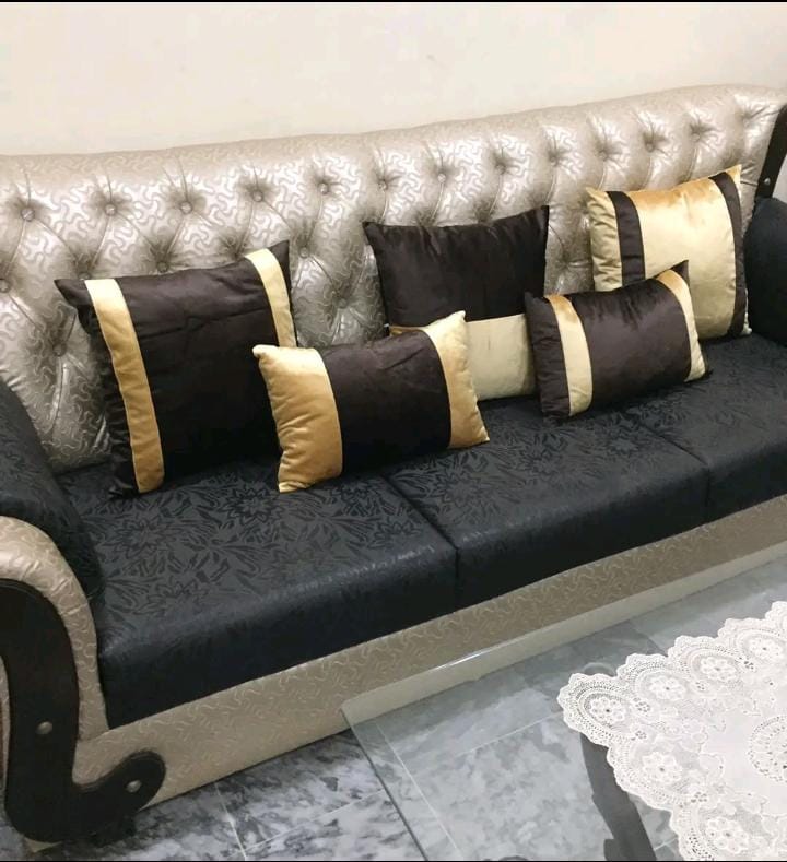 pack of 5 Cabana Strip Cushion Cover Gold and Brown
