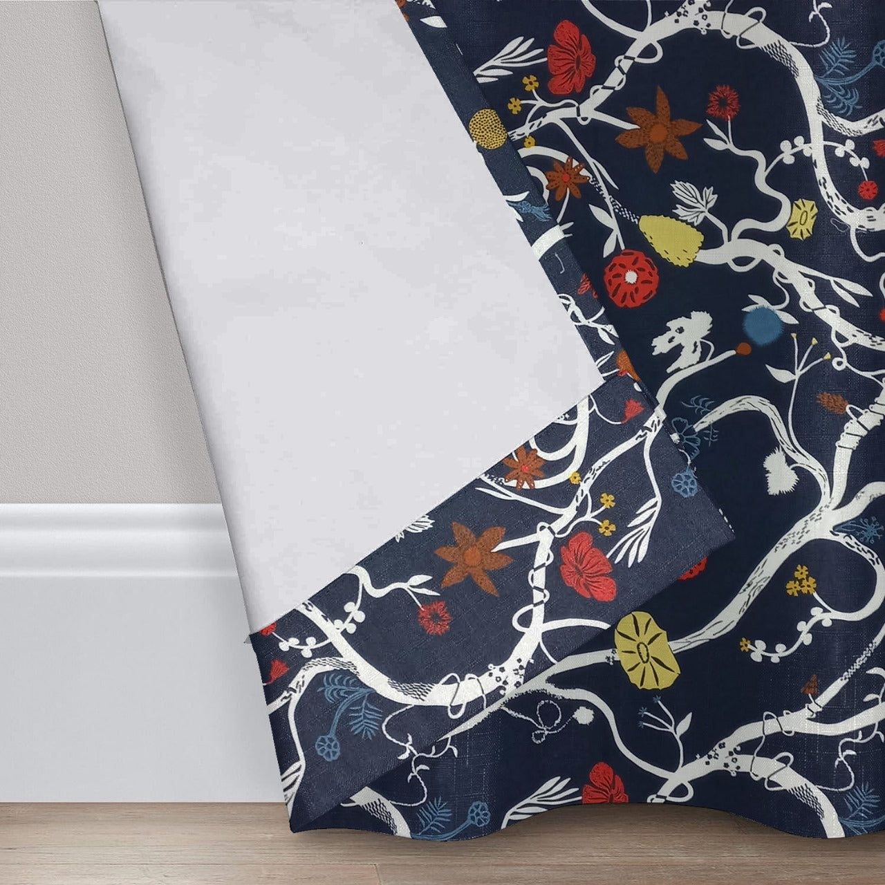 2PC PRINTED CURTAINS WITH LINING - BLUE BLOSSOM