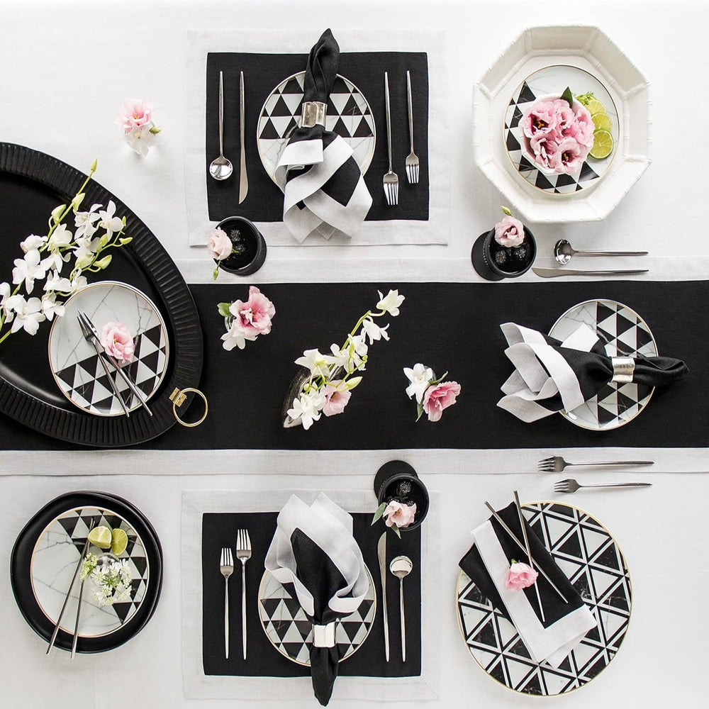 Cotton Luxury Dining Set Mited Corner Bordered - Black and White - Aura living