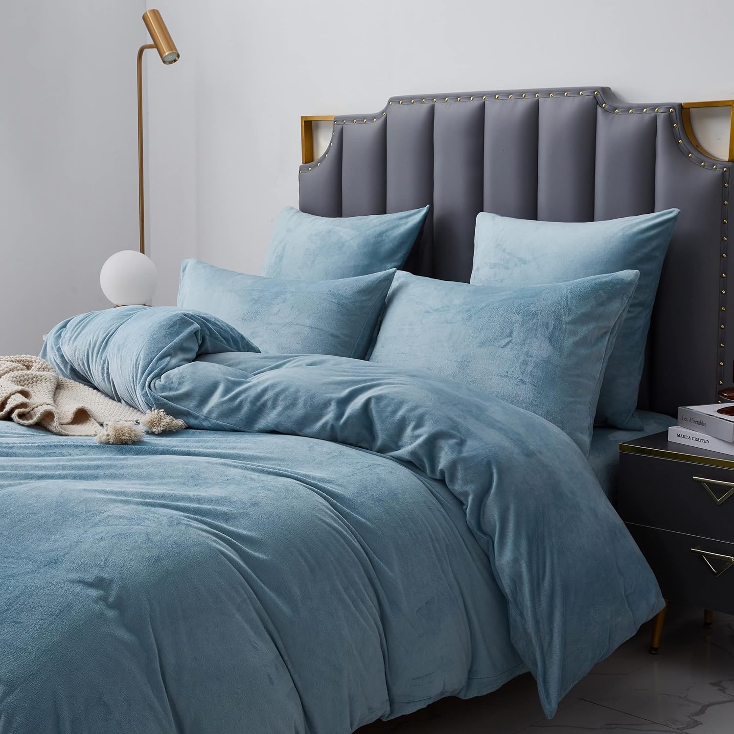 Luxury Velvet Duvet Cover Set - Sky Blue - Aura Living