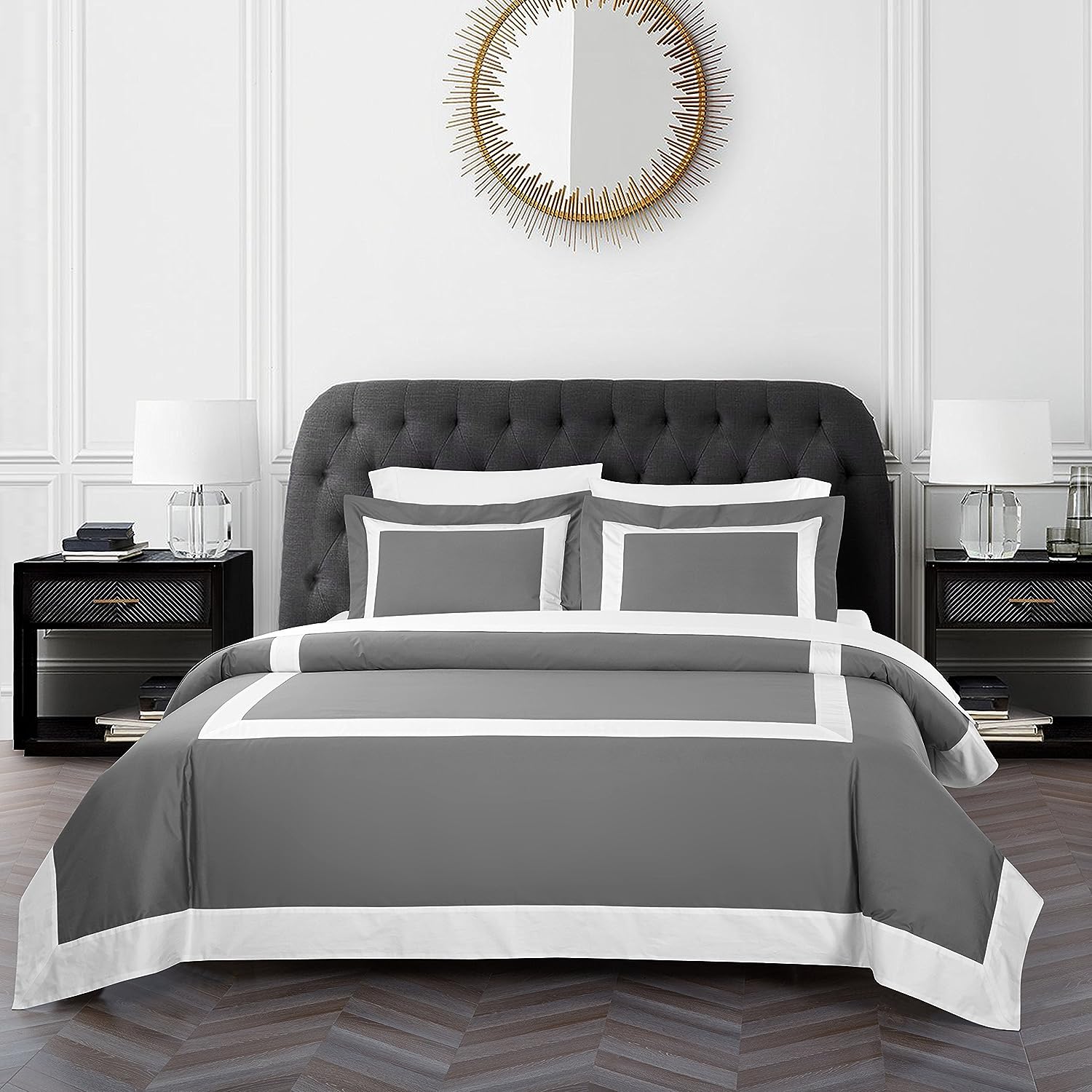 Grey And White Luxury Multi Box Egyptian Cotton Duvet Set - Aura Living