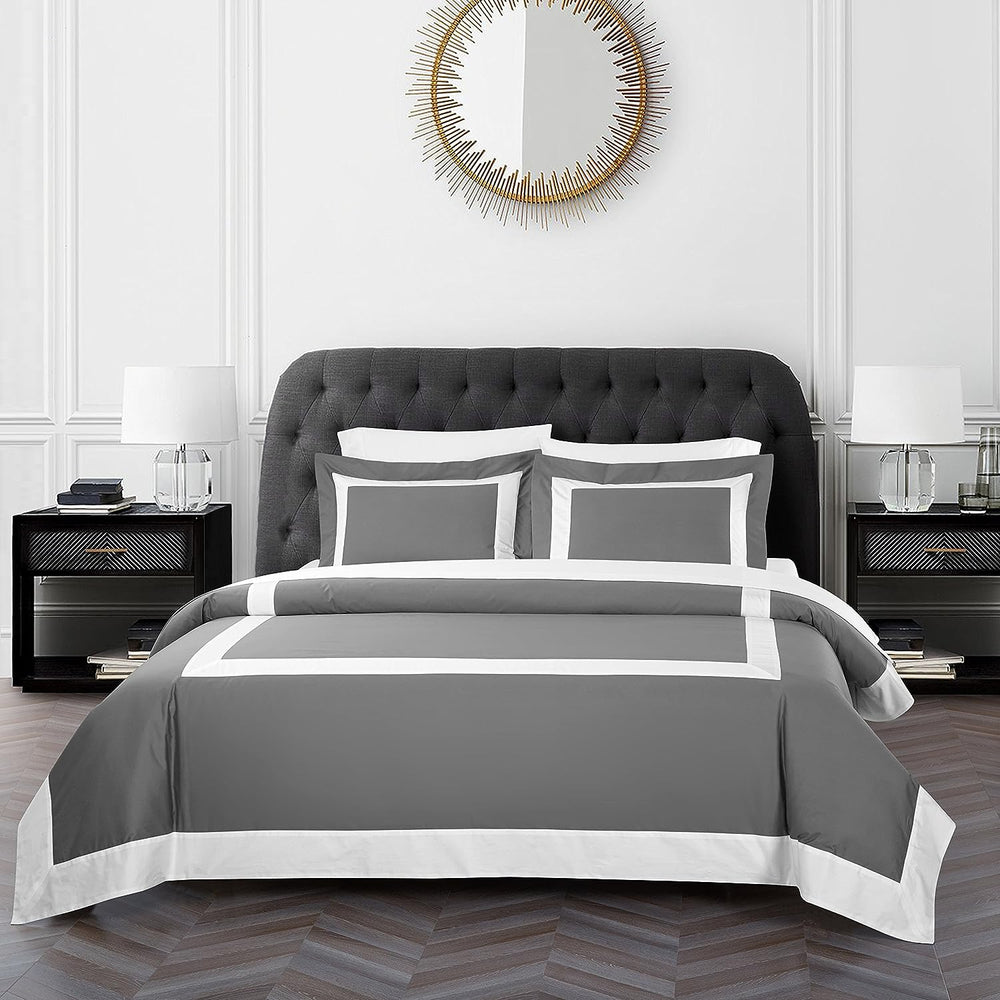 Grey And White Luxury Multi Box Egyptian Cotton Duvet Set - Aura Living