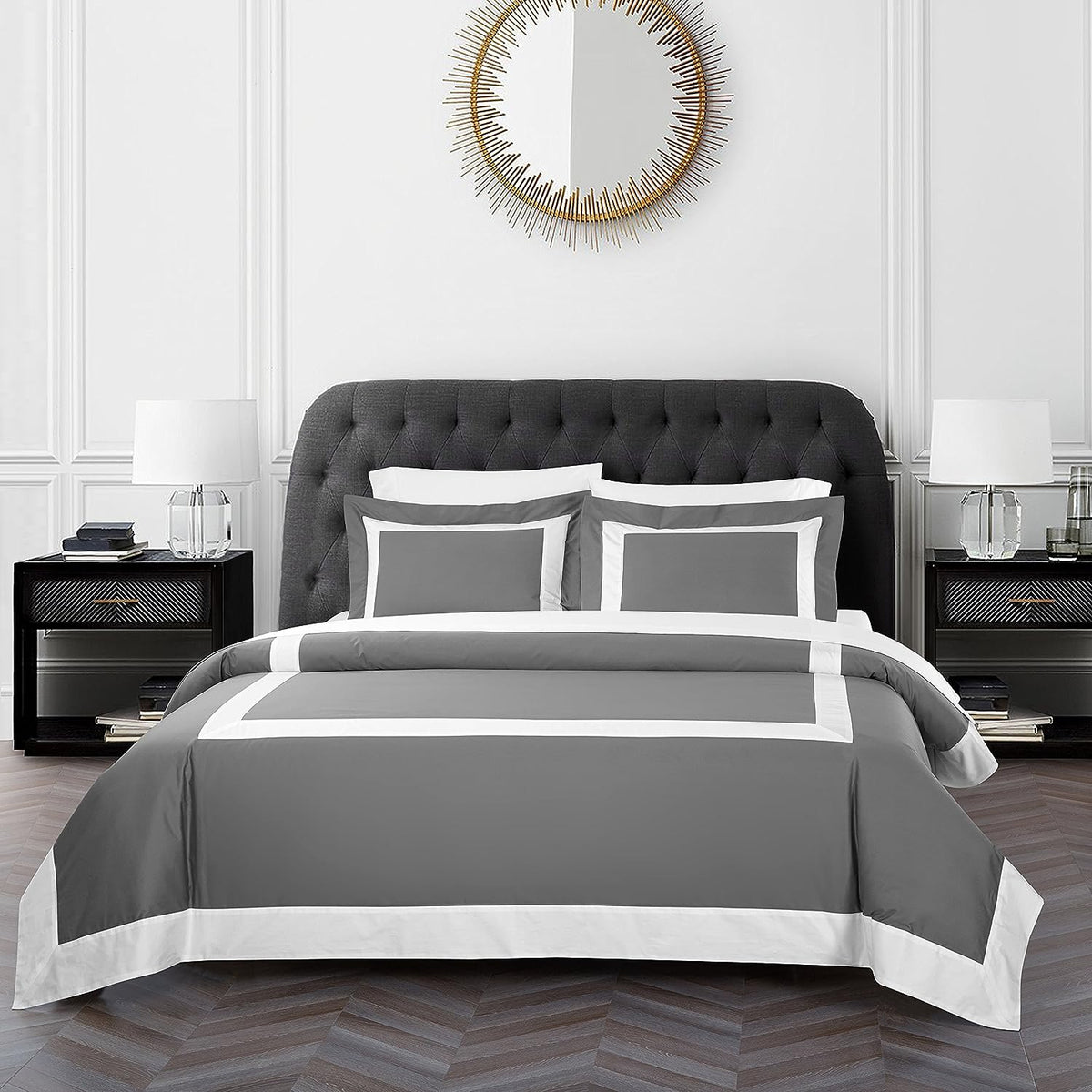 Grey And White Luxury Multi Box Egyptian Cotton Duvet Set - Aura Living