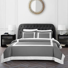 Grey And White Luxury Multi Box Egyptian Cotton Duvet Set - Aura Living