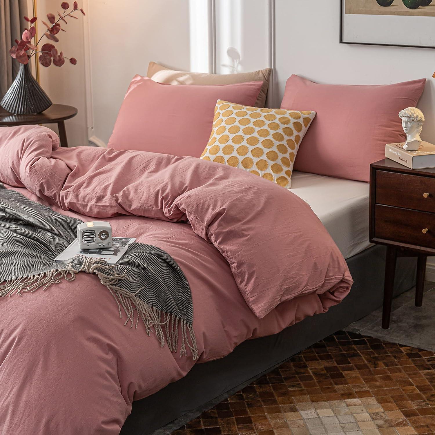Plain Dyed Duvet Cover Set-Pink - Aura Living