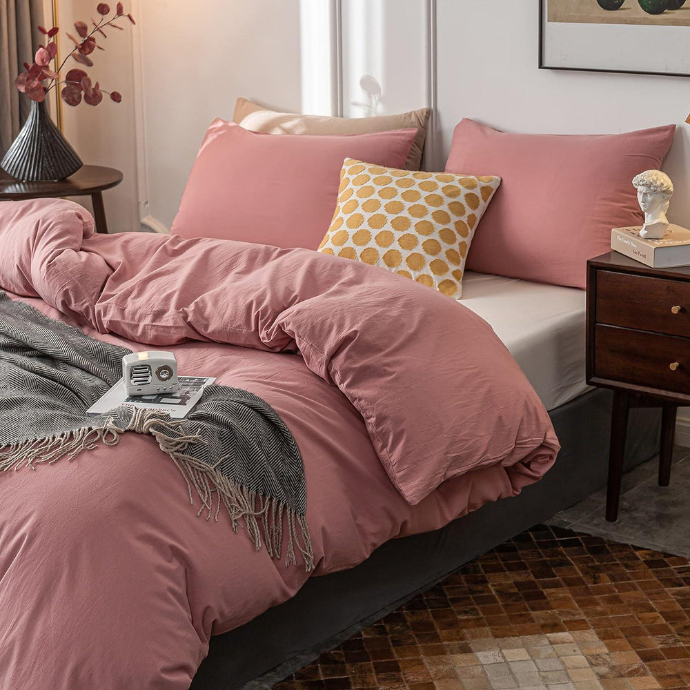 Plain Dyed Duvet Cover Set-Pink - Aura Living