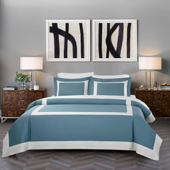 Aqua And White Luxury Multi Box Egyptian Cotton Duvet Set - Aura Living
