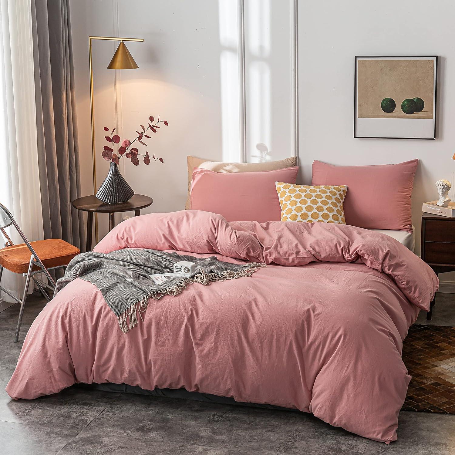 Plain Dyed Duvet Cover Set-Pink - Aura Living