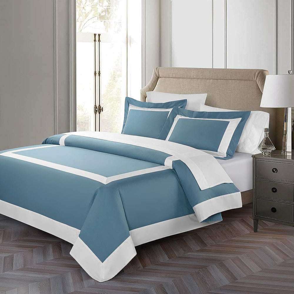 Aqua And White Luxury Multi Box Egyptian Cotton Duvet Set - Aura Living