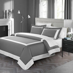 Grey And White Luxury Multi Box Egyptian Cotton Duvet Set - Aura living