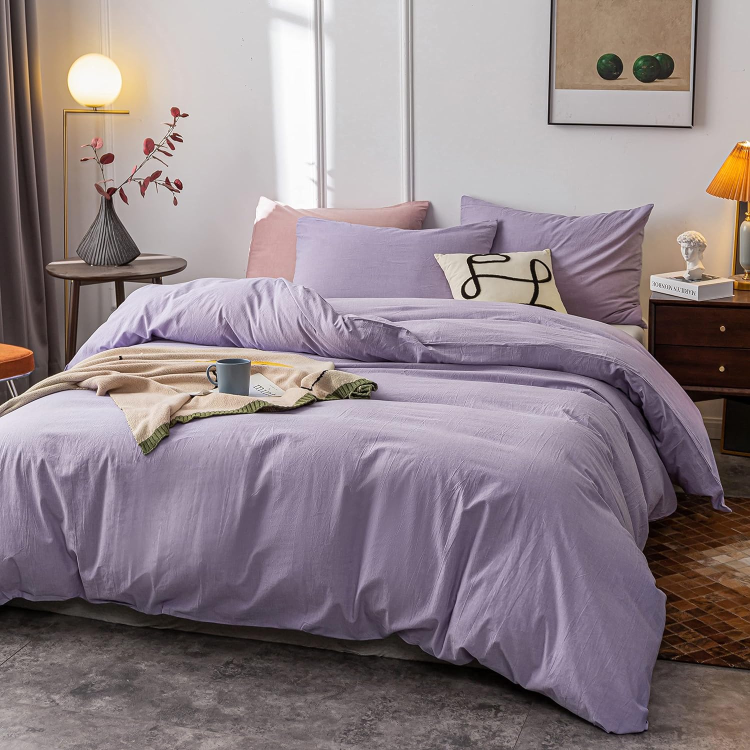 Plain Dyed Duvet Cover Set-Purple - Aura Living
