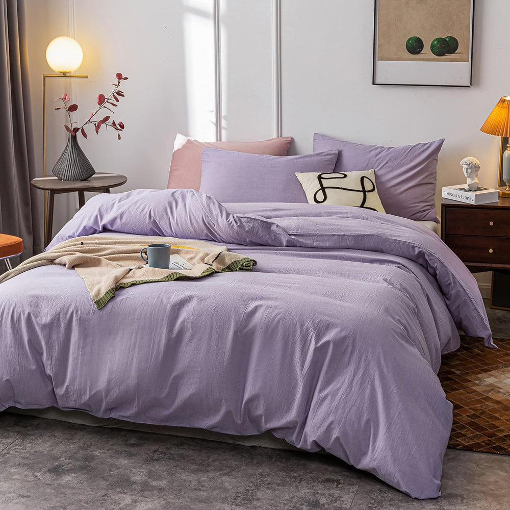 Plain Dyed Duvet Cover Set-Purple - Aura Living