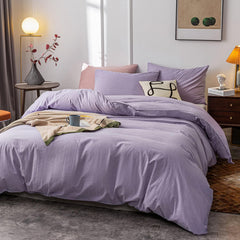 Plain Dyed Duvet Cover Set-Purple - Aura Living