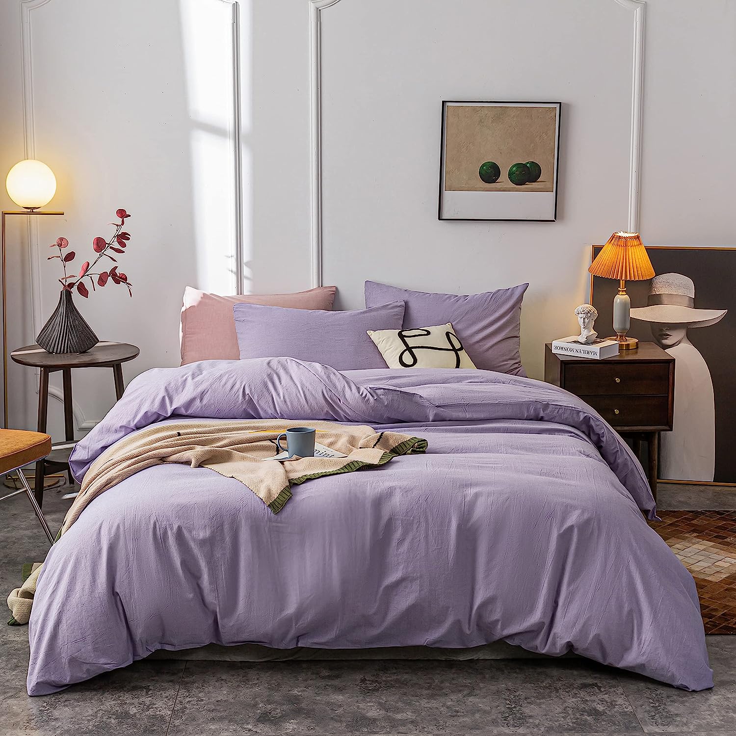 Plain Dyed Duvet Cover Set-Purple - Aura Living